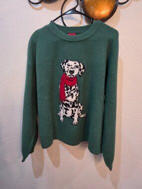 NWT Wondershop Green Dalmatian Dog Scarf Holiday Sweater Women's Large
